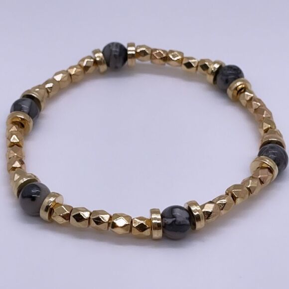 NWT Wool + Pepper Co. Gold & Gray Beaded Bracelet - Picture 1 of 4